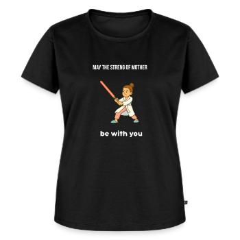 Fête des Mères – Cadeau original - T-shirt Premium bio Femme - noir - Devant - Selfina (174cm)