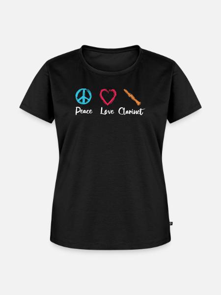 Frieden Liebe Klarinette - Frauen Premium Bio T-Shirt - Schwarz