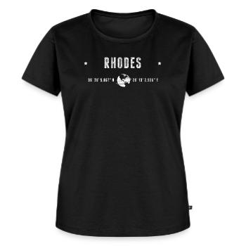 Rhodos-stilisierte geografische Koordinaten - Frauen Premium Bio T-Shirt - Schwarz - Vorne - Selfina (174cm)