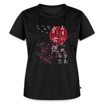 Japan Vintage japanische Kunst Streetwear - Frauen Premium Bio T-Shirt - Schwarz - Vorne - Selfina (174cm)