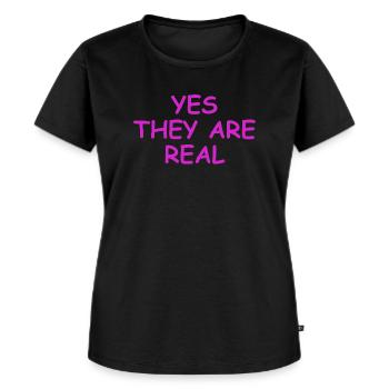 Ja, sie sind echt | lustige Sprüche, Brüste - Frauen Premium Bio T-Shirt - Schwarz - Vorne - Selfina (174cm)