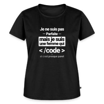 Femme qui code - Programmeur informatique - T-shirt Premium bio Femme - noir - Devant - Selfina (174cm)