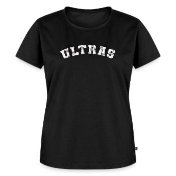 ULTRAS Fussball Design Fankurve - Frauen Premium Bio T-Shirt - Schwarz - Vorne - Selfina (174cm)