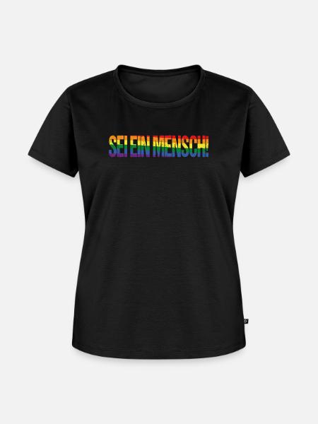 Sei ein Mensch! Pride Flag - Frauen Premium Bio T-Shirt - Schwarz