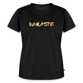 Yoga Namaste Gold Handschrift deluxe Meditation om - Frauen Premium Bio T-Shirt - Schwarz - Vorne - Selfina (174cm)