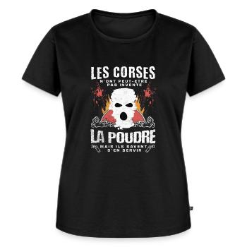 Corse - Les Corses Non Pas Inventé La Poudre - T-shirt Premium bio Femme - noir - Devant - Selfina (174cm)
