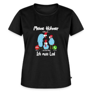 Meine Hühner rufen an.. aus dem Weg, ich muss los! - Frauen Premium Bio T-Shirt - Schwarz - Vorne - Selfina (174cm)