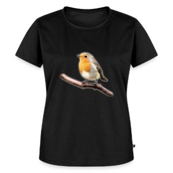 Robin auf einem Zweig - Frauen Premium Bio T-Shirt - Schwarz - Vorne - Selfina (174cm)