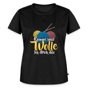 Komme was Wolle Stricken Wortspiel - Frauen Premium Bio T-Shirt - Schwarz - Vorne - Selfina (174cm)