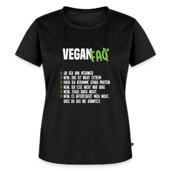 Vegan FAQ - Lustiger Veganer Spruch - Frauen Premium Bio T-Shirt - Schwarz - Vorne - Selfina (174cm)