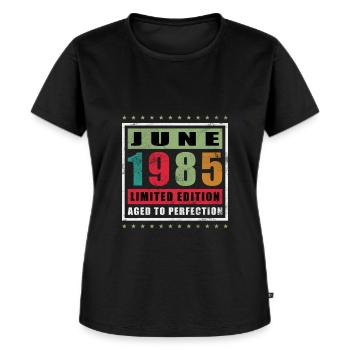 Juni 1985 | Geburtstag 1985 Jahrgang Juni 1985 - Frauen Premium Bio T-Shirt - Schwarz - Vorne - Selfina (174cm)