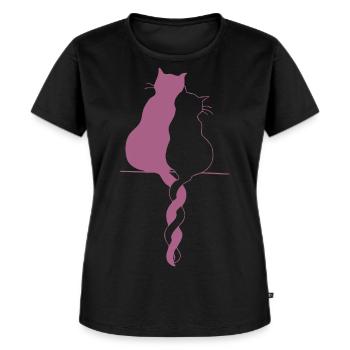 Lila Duo-Katzen. - Frauen Premium Bio T-Shirt - Schwarz - Vorne - Selfina (174cm)