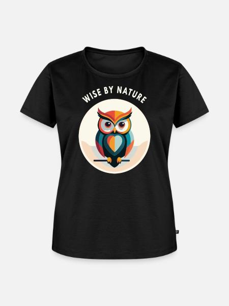 Wise by Nature – Eule mit Schriftzug - Frauen Premium Bio T-Shirt - Schwarz