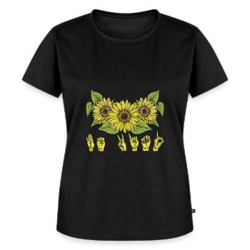 Gebärdensprache Deaf Sunflower Be Kind - Frauen Premium Bio T-Shirt - Schwarz - Vorne - Selfina (174cm)