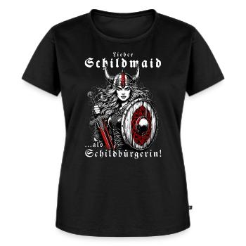 Grimmige Wikinger-Schildmaid mit Schwert und Schild - Frauen Premium Bio T-Shirt - Schwarz - Vorne - Selfina (174cm)