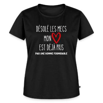 cadeau femme desole mon coeur est deja pris - T-shirt Premium bio Femme - noir - Devant - Selfina (174cm)