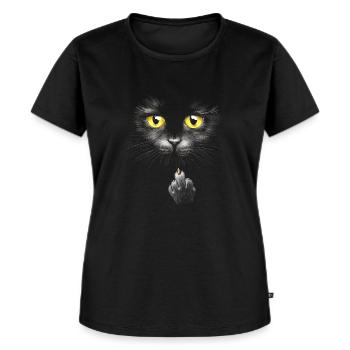 Freche Bombay Katze Mittelfinger Hauskatze - Frauen Premium Bio T-Shirt - Schwarz - Vorne - Selfina (174cm)