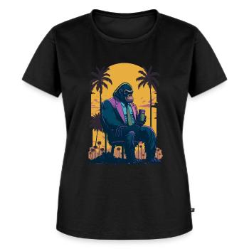 Illustration des années 80 d’un gorille avec une tasse de café - T-shirt Premium bio Femme - noir - Devant - Selfina (174cm)