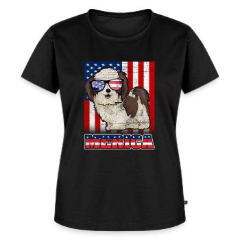 4. Juli Hund Merica - Frauen Premium Bio T-Shirt - Schwarz - Vorne - Selfina (174cm)