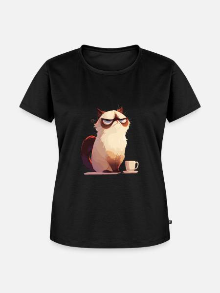 Grumpy | Katze | Genervte Katz | Kaffeeliebhaber - Frauen Premium Bio T-Shirt - Schwarz