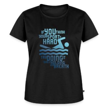 COOLES SCHWIMMER MOTIV MIT LUSTIGEM SPRUCH - Frauen Premium Bio T-Shirt - Schwarz - Vorne - Selfina (174cm)