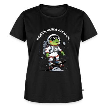 Space Frog Kickflip Adventure - Frauen Premium Bio T-Shirt - Schwarz - Vorne - Selfina (174cm)
