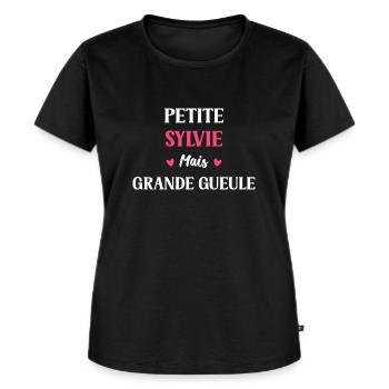 Petite Sylvie mais grande gueule - T-shirt Premium bio Femme - noir - Devant - Selfina (174cm)