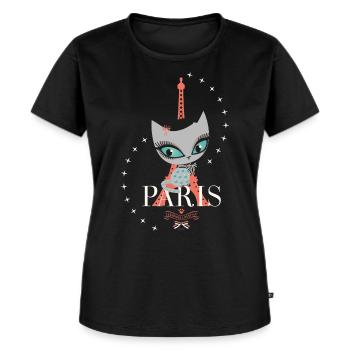 Pussy Deluxe Katze Eiffelturm Paris - Frauen Premium Bio T-Shirt - Schwarz - Vorne - Selfina (174cm)