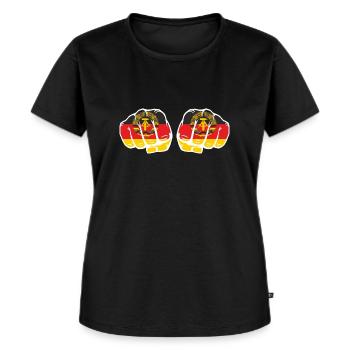 DDR Faust Ostalgie - Frauen Premium Bio T-Shirt - Schwarz - Vorne - Selfina (174cm)