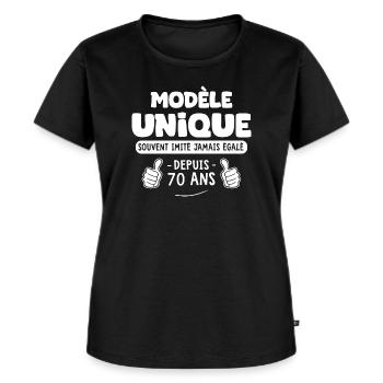 anniversaire 70 ans modèle unique depuis 70 ans - T-shirt Premium bio Femme - noir - Devant - Selfina (174cm)