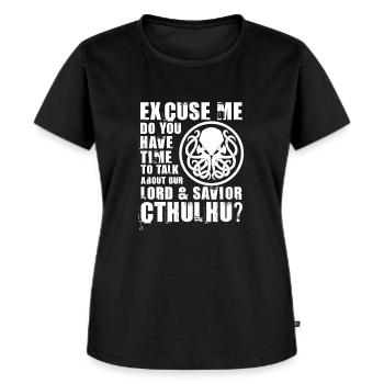 Cthulhu unser Herr und Erlöser - Frauen Premium Bio T-Shirt - Schwarz - Vorne - Selfina (174cm)