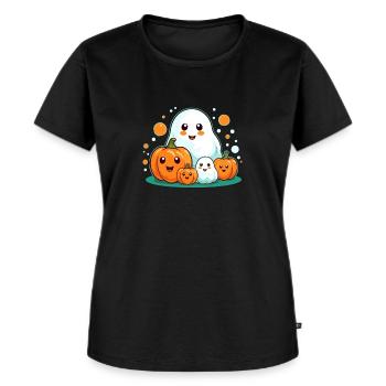 Geist und Kürbis Halloween - Frauen Premium Bio T-Shirt - Schwarz - Vorne - Selfina (174cm)