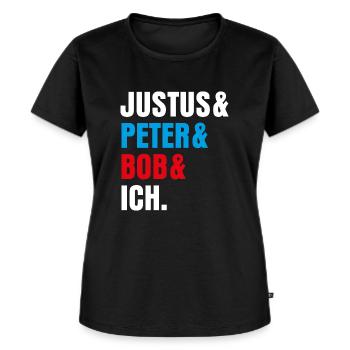 Die Drei ??? Justus& Peter& Bob& Ich - Frauen Premium Bio T-Shirt - Schwarz - Vorne - Selfina (174cm)