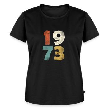 45e anniversaire look rétro - Année cadeau 1973 - T-shirt Premium bio Femme - noir - Devant - Selfina (174cm)