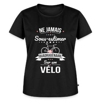 Sous-estimer une quadragénaire sur son vélo - T-shirt Premium bio Femme - noir - Devant - Selfina (174cm)