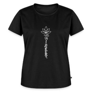 Yoga Sport shirt Namaste - Frauen Premium Bio T-Shirt - Schwarz - Vorne - Selfina (174cm)