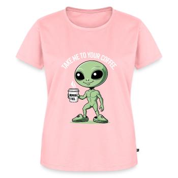 Außerirdischer mit Kaffeebecher - Frauen Premium Bio T-Shirt - Rosa - Vorne - AI Model Female 172 dark (172cm)