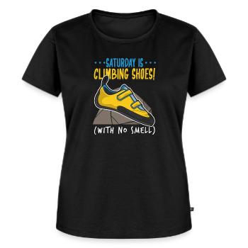 Samstag ist Klettern angesagt - Kletterschuhe - Frauen Premium Bio T-Shirt - Schwarz - Vorne - Selfina (174cm)