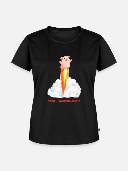 Raketen Schwein Unaufhaltsam - Frauen Premium Bio T-Shirt - Schwarz