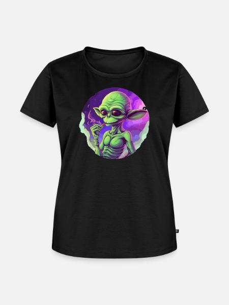 Cooler Alien mit Joint - Frauen Premium Bio T-Shirt - Schwarz