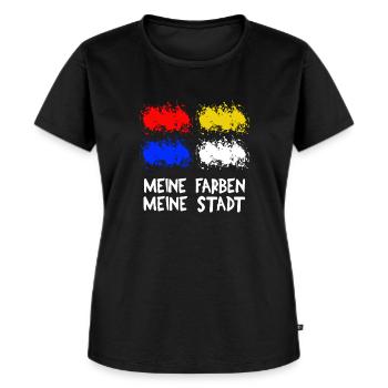 Mainz Fastnacht Farben Meine Stadt - Frauen Premium Bio T-Shirt - Schwarz - Vorne - Selfina (174cm)