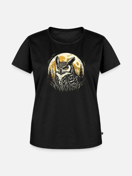 Uhu mit Vollmond - Frauen Premium Bio T-Shirt - Schwarz