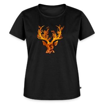 Burning Deer Brennender Hirsch - Frauen Premium Bio T-Shirt - Schwarz - Vorne - Selfina (174cm)