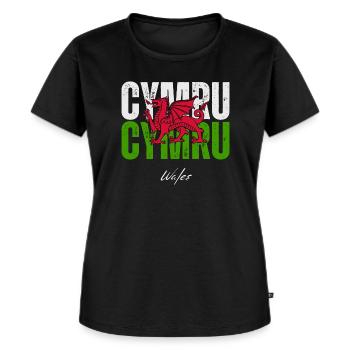Flag of Wales, Welsh pride - Women's Premium Organic T-shirt - black - Front - Selfina (174cm)