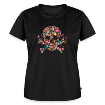 Tête de mort avec des fleurs - flower skull - T-shirt Premium bio Femme - noir - Devant - Selfina (174cm)