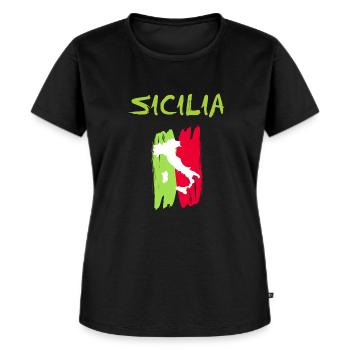 Schönes Sizilien T-Shirt Sicilia Souvenir - Frauen Premium Bio T-Shirt - Schwarz - Vorne - Selfina (174cm)