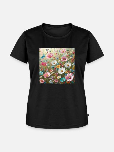 Blumenwiese - Frauen Premium Bio T-Shirt - Schwarz