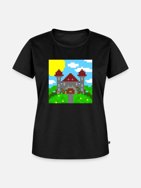 Kleines friedliches Pixelschloss. - Frauen Premium Bio T-Shirt - Schwarz