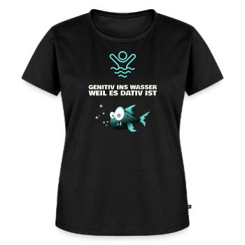 GENITIV ins Wasser, weil es DATIV ist! - Frauen Premium Bio T-Shirt - Schwarz - Vorne - Selfina (174cm)