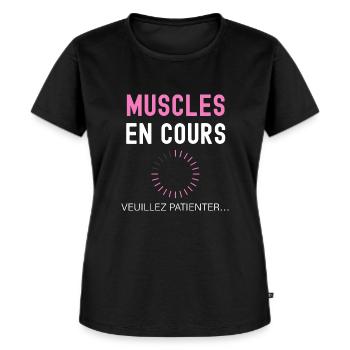 Cadeau femme muscles en cours - T-shirt Premium bio Femme - noir - Devant - Selfina (174cm)